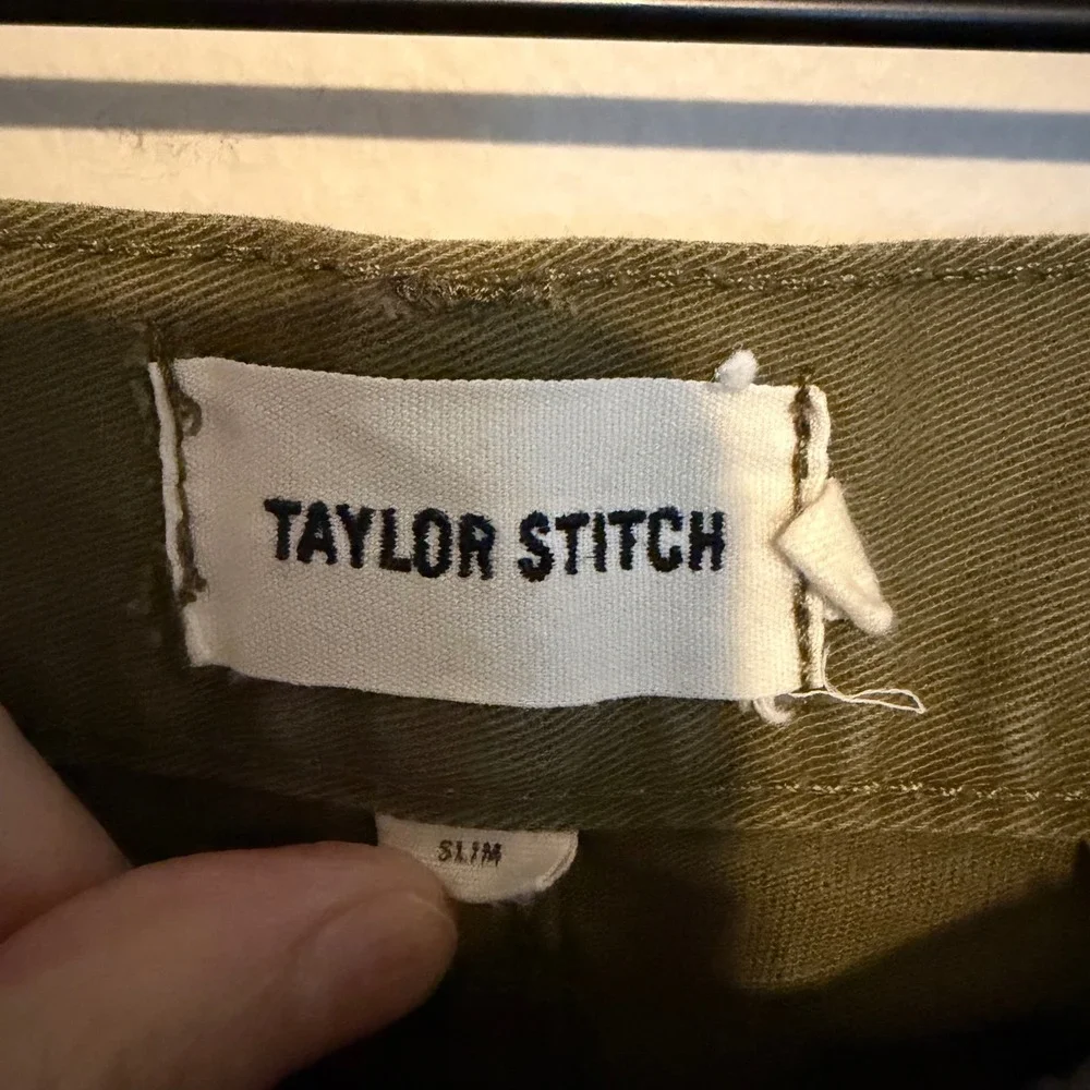 Taylor Stitch Slim chino pants green 33 cotton trill minimalist casual classic - Picture 4 of 5